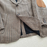 90S Fashion Autumn Wool Retro Coffee Color Series Plaid Small Suit Patch Casual Coat for Women