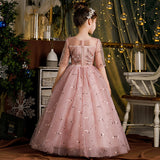 Princess Charlotte Flower Girl Dress Princess Pink  Dress Costume for Piano Performance Host