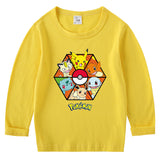 Children Pokemon Pikachu Hoodie Spring and Autumn Cotton round Neck Long Sleeve T-shirt