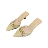 Finn Chain Pointed Toe Mule Closed Toe Sandals Women's Summer Pointed Stiletto Heel High Heels Mules Slippers