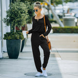 Women Fall Outfits Autumn and Winter Solid Color round Neck Slimming Long Sleeves Jumpsuit