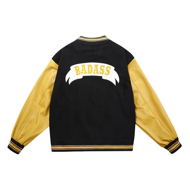 Yellow Varsity Jacket Vintage Baseball Uniform Jacket Men's and Women's Letter Badge Towel Embroidered Pu Sleeve Multicolor Jacket
