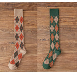 Winter Thick Knit Thigh High Socks Long Stockings Boot Fall Diamond Lattice Thigh High Socks Japanese Harajuku Socks