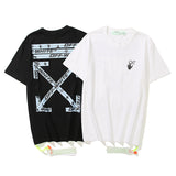 Hip Hop High Street Style Ow off Tape Warning Line Arrow Print Short Sleeve T-shirt for Men t shirt