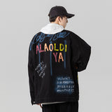 Denim Varsity Jacket Loose Hand Painted Patterned Denim Jacket Men's Graffiti Jacket