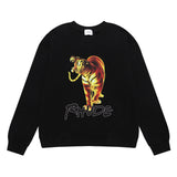 Rhude Hoodie Tiger Design HD Printed Hip Hop Men's and Women's Casual Terry round Neck Sweater