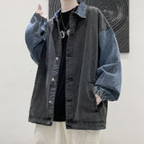 Men Denim Jacket Patchwork Denim Jacket Men's Spring and Autumn Retro Casual Loose