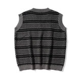 Men Sweater Vest Contrasting Color Jacquard Sweater Vest Vest Men's BF Idle Style Loose V-neck Sleeveless Sweater Coat