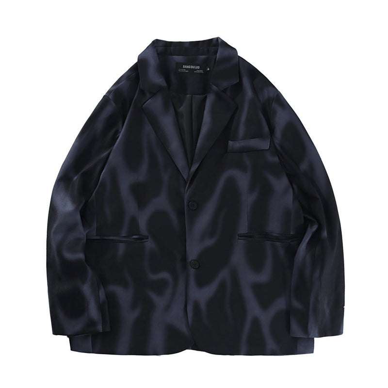 Men's Casual Suit Man Blzer Dark Tie-Dye Printed Blazer Men's Loose Lapels Single-Breasted Suit Jacket
