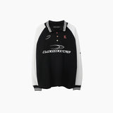 Mens Fall Outfits Oversize Vintage Basketball Sports Style Lapel Long Sleeve T-shirt for Men