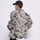 Men Denim Coat Jean Jackets Washed Distressed Tie-Dyed Denim Jacket Men Loose Lapels Denim Clothes Jacket