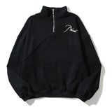 Rhude Hoodie Autumn Winter Retro Stand Collar Half Zip Logo Embroidery Stitching Polo Casual Sweatshirt