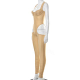 Summer Solid Color Stitching Sleeveless Sexy Tight Trousers Jumpsuit