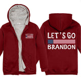 Let's Go Brandon Hoodie Letter Fashion Velvet Padded Thickened Hooded Zipper Top