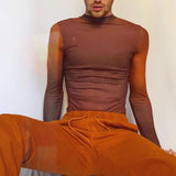 Rave Outfits Mens Long Sleeve Shirt Men's Bottoming Shirt Men's Gradient Color Casual Retro Top