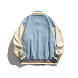 Baby Blue Varsity Jacket Autumn Coat Color Contrast Patchwork Baggy Casual Jacket