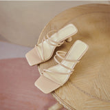 Nude Block Heel Peep Toe Stiletto Sandals