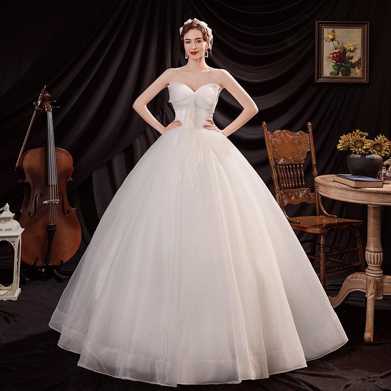 Women'S Evening Dress Ball Gown Princess Quinceanera Wedding Dresses Bow Strapless, Floor Length Tutu Princess Wedding Dress
