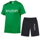 Balmain T Shirt & Sweatpant 2 Piece Set Men's Summer Casual Suit Printing Stylish Two-Piece Set