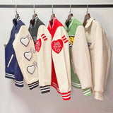 Bone Varsity Jacket Love Leather Sleeve Baseball Uniform Jacket Coat Embroidery
