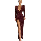 Lady Gaga Dress Sexy Long Sleeve Embroidered Sequined Dress Split Dress
