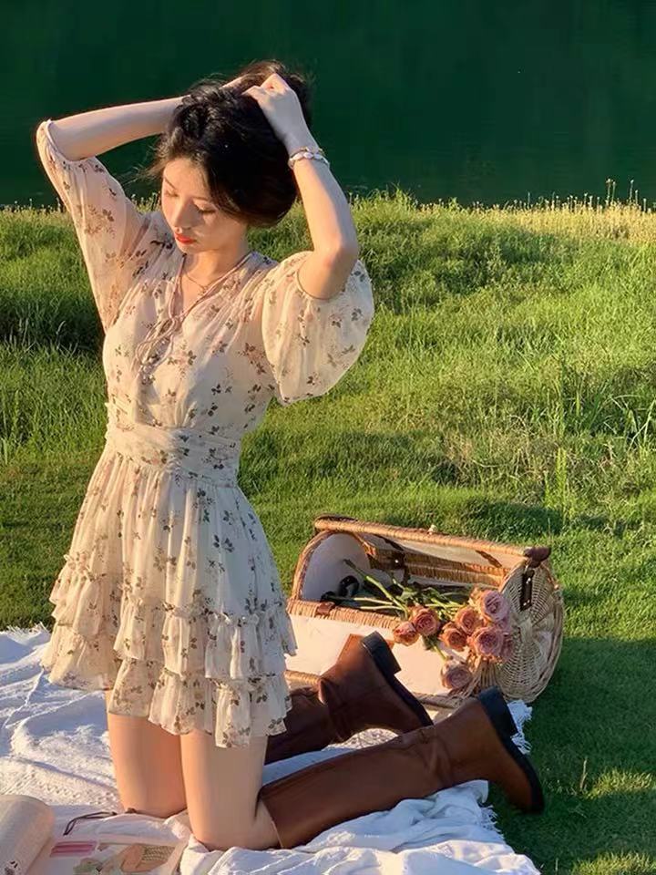 Marilyn Monroe Dress Chiffon Floral Dress Summer Beach Holiday Short Dress