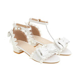 Flat Dress Sandals Summer Low Heel Square Heel Bow Buckle Sandals