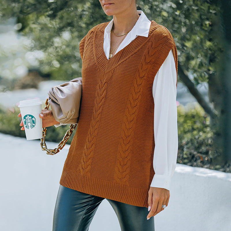 Women Fall Outfits Autumn and Winter Knitting Sleeveless Vest Sweater Vest for Women