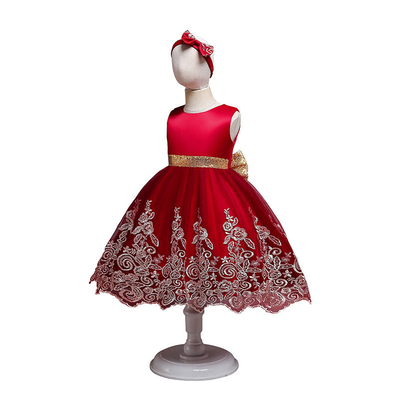 Toddler Girls Sequin Gown Dress Children's Dress Princess Dress Golden Embroidery Children's Costume
