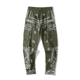 Man Fall Outfits Cargo Pants Men's Paisley Full Printed Multi-Pocket Slim Fit Casual Trousers