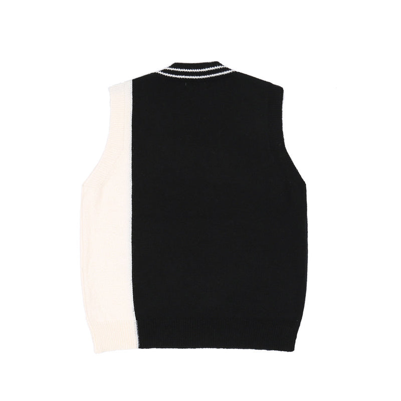 Men Sweater Vest Color Matching Sweater Waistcoat Outer Wear Men's Loose V-neck Sleeveless Sweater Vest