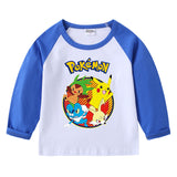 Children Pokemon Pikachu Hoodie Spring and Autumn round Neck Cartoon Long Sleeve T-shirt Cotton