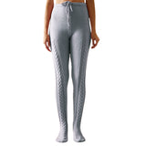 Women Christmas Santa Claus Leggings Autumn Warm Thick Leggings Foot Cover Skinny Pants Ribbed Stretch Knit Elastic Pilates