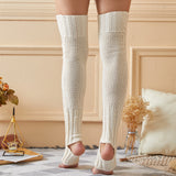 Winter Chunky Cable Thick Knit Thigh High Socks Long Stockings Boot Knitted over-the-Knee Stepping Foot Stockings