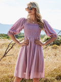 Milkmaid Purple High Waist Short Sleeve Solid Color Sling Summer Dresses