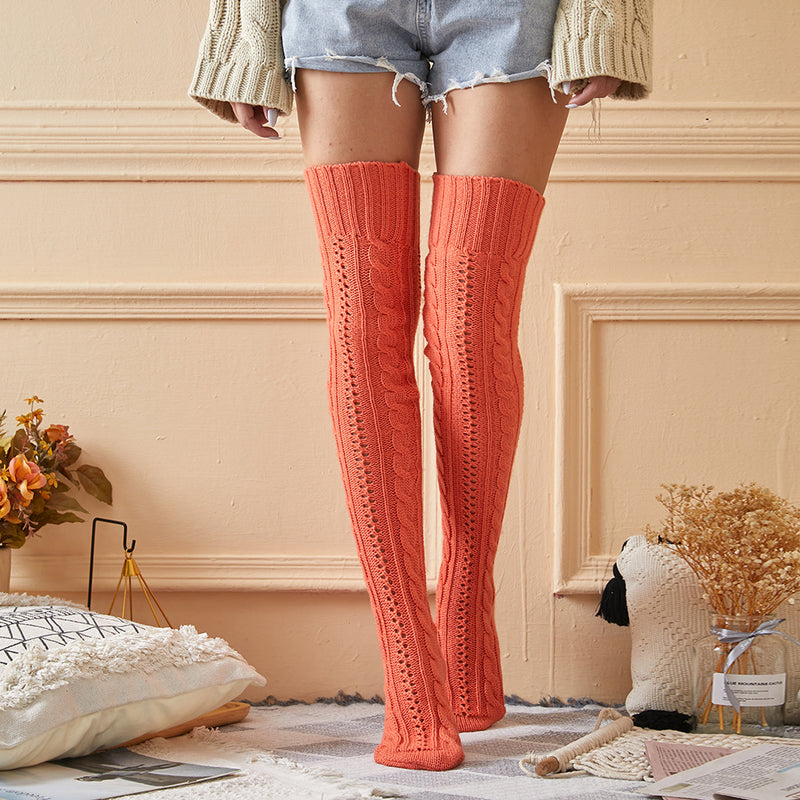 Winter Chunky Cable Thick Knit Thigh High Socks Long Stockings Boot Autumn and Winter Knitting Jacquard Stockings