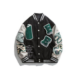 Green Varsity Jacket Autumn Casual Jacket Cityboy Color Matching Long Sleeve Letter Towel Embroidery Top for Men