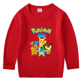 Children Pokemon Pikachu Hoodie Spring and Autumn Cotton round Neck Long Sleeve T-shirt