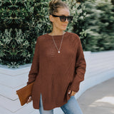 Women's Fall Outfits Autumn round Neck Long Sleeve Hollow Sweater Women's Loose Sweater Winter