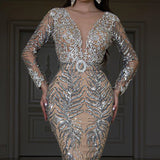 Bohemian Chic Wedding Guest Dress Gilding Long Sleeve Slim Sexy Dress Evening Dress