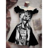 Skull Dress Digital Printing Drawstring Short Sleeve Dress Autumn