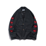Men's Casual Suit Man Blzer Embroidery Love Vertical Stripes Leisure Suit Men's Loose Lapels Blazer