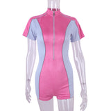 Autumn And Winter Reflective Stripe Suede Contrast Color Zipper Stitching Women'S Jumpsuit