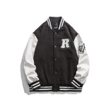 Blue Varsity Jacket Fall Color-Blocking Coat for Men Letter Print Embroidery Baseball Uniform Jacket