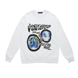 Mens Fall Outfits Vintage Floral Print Long Sleeves T-shirt Men's Loose High Street Hiphop Top