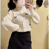 Preppy Aesthetic Sweater round Neck Spring and Autumn Bow Decoration