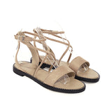 Flat Dress Sandals Summer Square Heel Solid Color Buckle Hollowed Leisure Sandals for Women