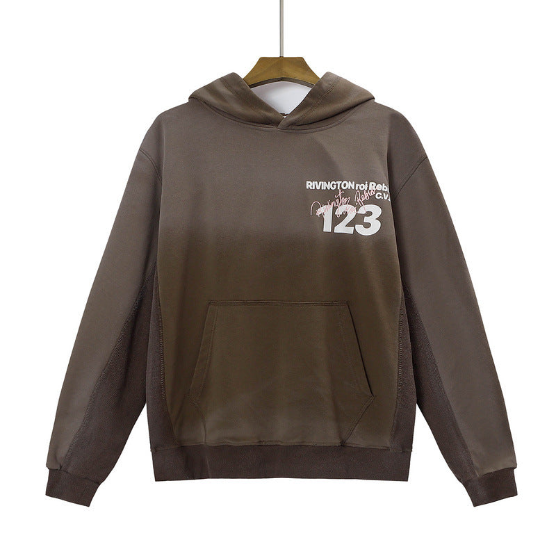 Rrr123 Hoodie Retro Washed Gradient Color Loose-Fitting Hoodie