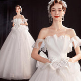Women'S Evening Dress Ball Gown Princess Quinceanera Wedding Dresses Off Shoulder White Wedding Dress Sweet Princess Tulle Tutu Dress
