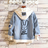 Comic Denim Jacket Bad Bunny Cartoon Printed Denim Spring and Autumn Men's Loose Jacket